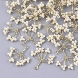 Seed bead Anh&auml;nger, Blume, Beige, 15x20 mm, 2 Stk.
