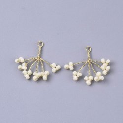Seed bead Anh&auml;nger, Blume, Beige, 15x20 mm, 2 Stk.