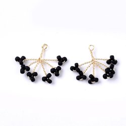 Seed bead Anh&auml;nger, Blume, Schwarz, 15x20 mm, 2 Stk.
