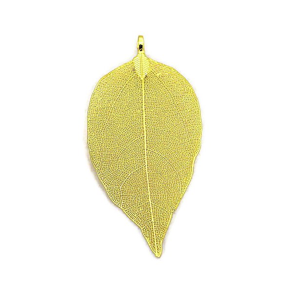Pendant, real leaf with loop, gilded, size ca. 60x30mm, 1pc.