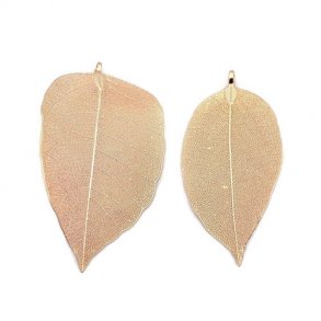 Pendant, real leaf with eye, rosegold coloured, ca. 70x40mm, 1pc.