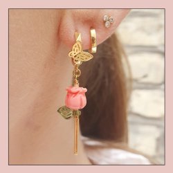 Butterfly charm with loop, gold plated silver, 8x9mm, 2pcs