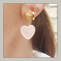 Rosenquarz, Herz, hellrot, 15x16x7,5 mm, 2 stck