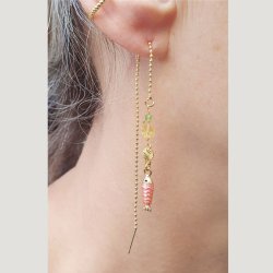 Fisk, vedh�ng, 18K forgyldt messing med pink emalje, 15x5x4 mm, 2 stk.