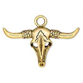 Anhänger, vergoldet, Stier-Totenkopf aus kräftigem Metall 49x28, 1 Stk.