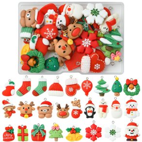 Christmas figurines pendant, Plastic, 26 different, approx. 20-30x18 mm, 26 pcs
