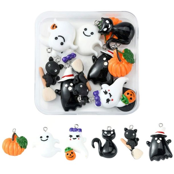 Halloween pendant, plastic, mixed motifs, 24-34.5x18-24mm,12 pcs
