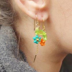 Anhnger, Blumen, gemischte Farben, Saatperlenfigur, ca. 12x19 mm, 4 Stck