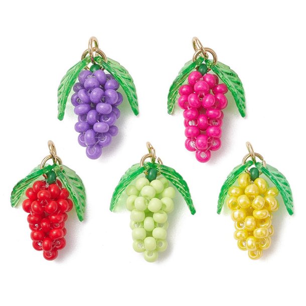 Pendant, grape clusters 5 colours, seed bead, appx. 21.5x14,5 mm, 5 pcs