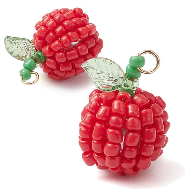 Pendant, red appel, seed bead fruit figure, approx. 21,5x15 mm, 1 pc
