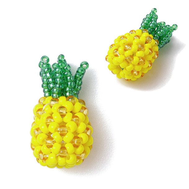 Pendant, yellow pineapple, seed bead fruit figure, approx. 21x12 mm, 1 pc