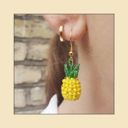 Anhnger, gelbe Ananas, seed bead Fruchtfigur, ca. 21x12 mm, 1 Stck
