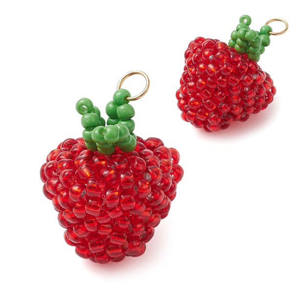 Pendant, red strawberry, seed bead fruit figure, approx. 21x16 mm, 1 pc