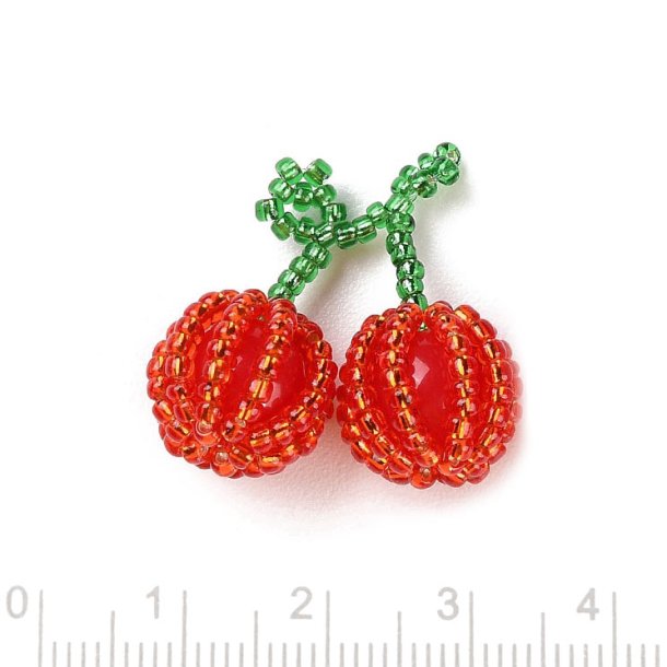 Pendant, red cherry, seed bead fruit figure, approx. 24x25x13 mm, 1 pcs