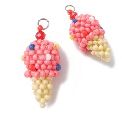 Anh&auml;nger, Eist&uuml;te, Saatperlenfigur, gelb und rosa, ca. 30,5x13 mm, 1 St&uuml;ck