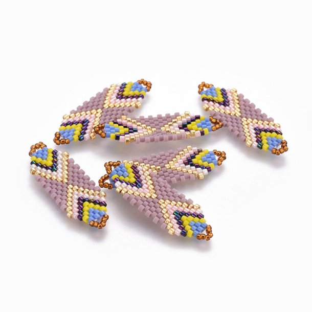 Seed bead connector, rhombus, multicolour, 35x12.5 mm, 1 pc