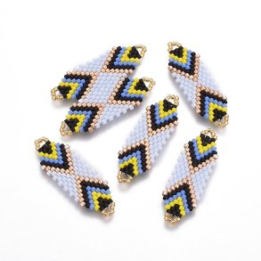 Seed bead connector, rhombus, multicolour, 35x12.5 mm, 1 pc