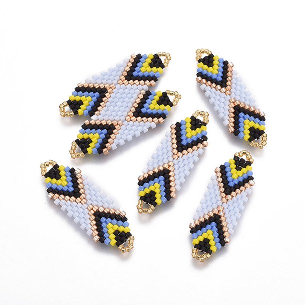 Seed bead connector, rhombus, multicolour, 35x12.5 mm, 1 pc