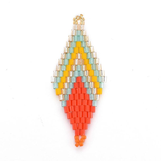 Seed bead connector, rhombus, orange-red, 43x17.6 mm, 1 pc