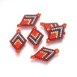 Seed bead connector, rhombus, red, 23x13 mm, 1 pc