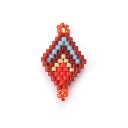 Seed bead connector, rhombus, red, 23x13 mm, 1 pc
