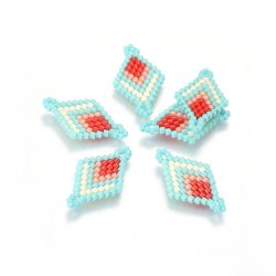 Seed bead connector, rhombus, pale turquoise, 23x13 mm, 1 pc