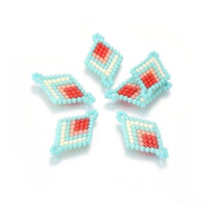 Seed bead connector, rhombus, pale turquoise, 23x13 mm, 1 pc