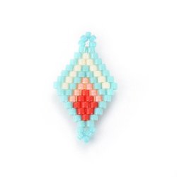 Seed bead connector, rhombus, pale turquoise, 23x13 mm, 1 pc