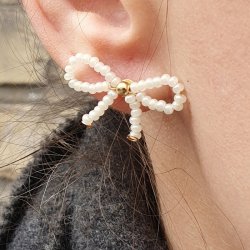 Anhnger, Schleife, gemischte Farben, Saatperlenfigur, ca. 23x12 mm, 5 Stck