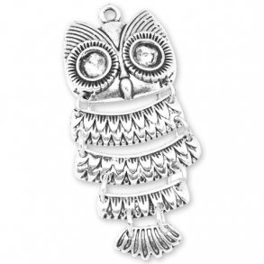 Anhänger, versilberte Eule, 45x23x4mm, 1 Stk.
