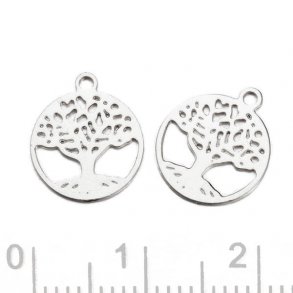 Lebensbaum, kleine Anhänger, rund, versilbertes Messing, 10x11,5x0,3 mm, 2 Stk