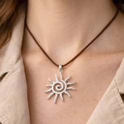 Sun symbol, jewellery pendant, platinum-plated brass, 30x27x3 mm, 1 piece