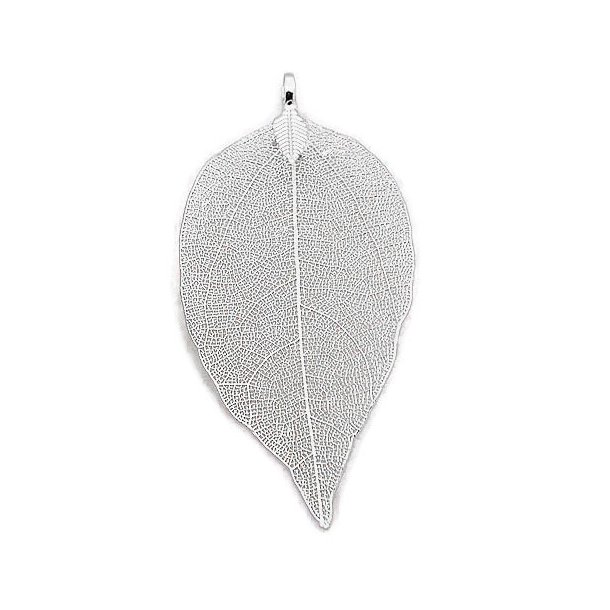 Pendant, real leaf with eye, silver plated, ca. 70x40mm, 1pc