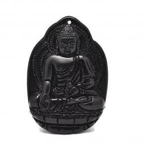 Buddha Anhänger, schwarzer Obsidian, 53x37x12 mm, 1 Stk.
