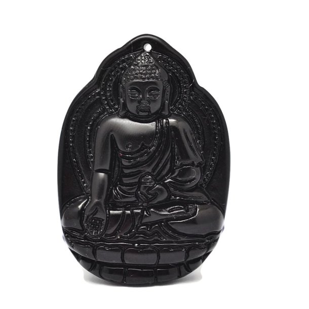 Buddha vedhng, sort obsidian, 53x37x12 mm, 1 stk