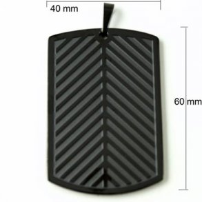 Dog-tag, große Metallmarke mit Streifen, schwarzer Stahl, 60x40x3 mm, 1 Stk,