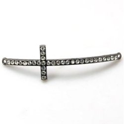 Anh&auml;nger, schwarzes Kreuz mit Kristallen und &Ouml;se an beiden Enden, 53x15x3 mm, 1 Stk.