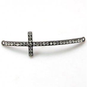 Curved Side clear Crystal Rhinestones Cross gunmetal black Plated Connector 6PCS