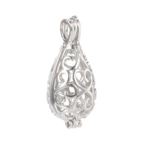 Medaillon, Tropfen, platiniertes Messing, 28x13x12 mm, Loch 2,5 mm, 1 Stk.