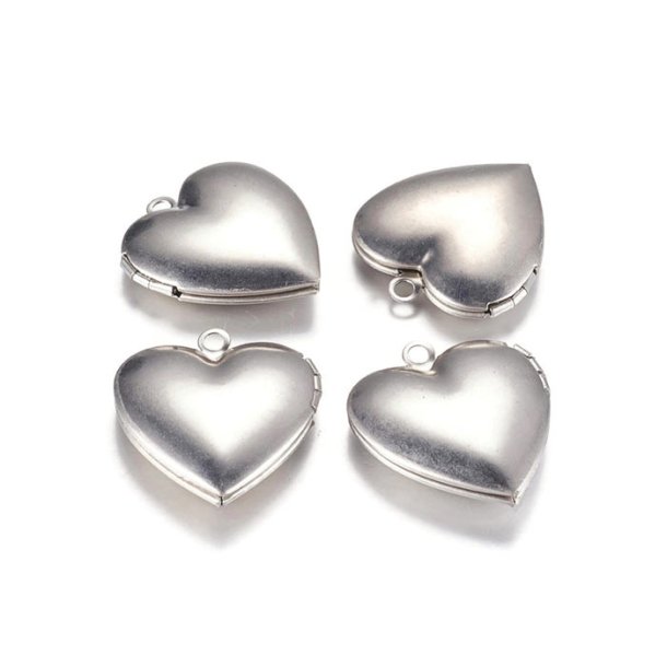 Pendant, steel, heart medallion for pictures, 22x21 mm, 1 piece