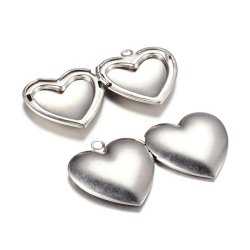 Anh&auml;nger, Stahl, Herzmedaillon f&uuml;r Bilder, 22x21 mm, 1 St&uuml;ck