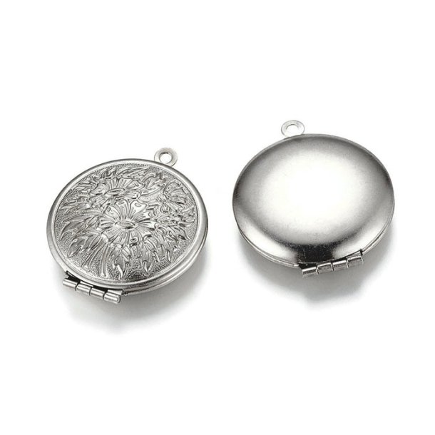 Pendant, steel, round medallion for pictures, 27 mm, 1 piece