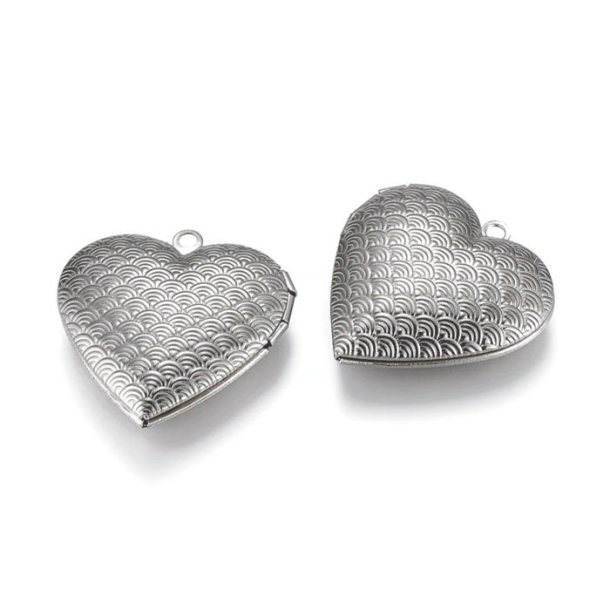 Pendant, steel, heart medallion for pictures, 29 mm, 1 piece