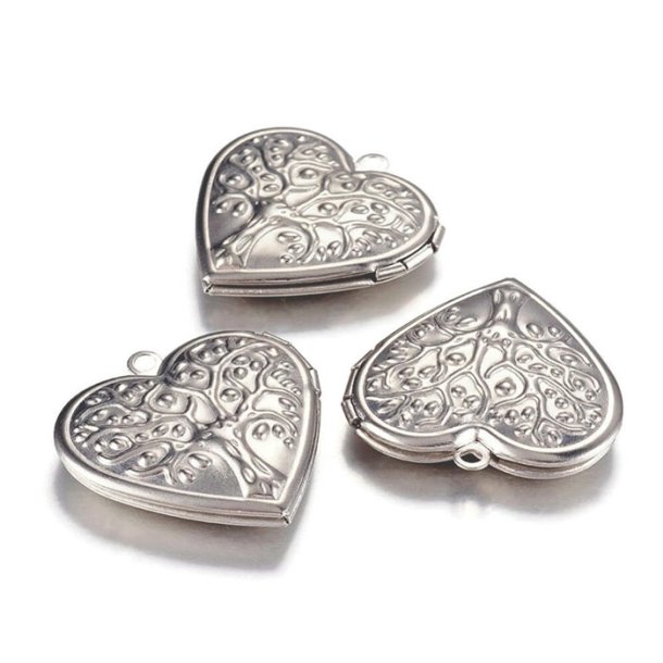 Pendant, steel, heart medallion for pictures, 29x27 mm, 1 piece