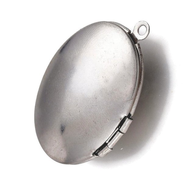 Pendant, steel, oval picture locket, 30x24 mm, 1 piece