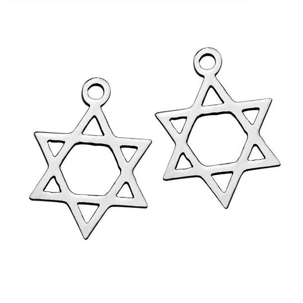 Star of David, charm or small pendant, stainless steel, 16x12mm, 1pc