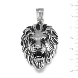 Anh�nger, L�wenkopf mit Kristallaugen, Edelstahl, 48,5x35,5 mm, 1 Stck