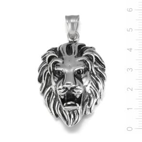 Pendant, lion�s head with crystal eyes, steel, 48.5x35.5 mm, 1 pc