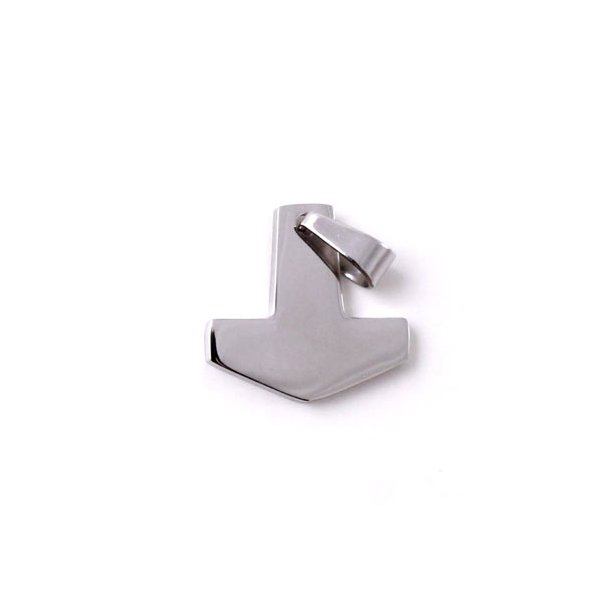Thor's hammer, simple, small, stainless steel, 18x18x3mm, 1pc.