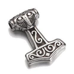 Thors Hammer, Mj&ouml;lner, dekorierter Edelstahl, 29x21x3 mm, Loch 3,5 mm, 1 Stk
